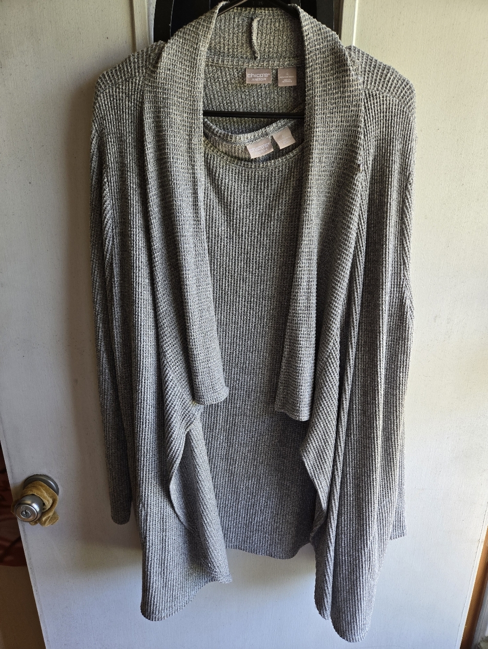 Chicos Cozy Draped Open-Front Women's Sweater Cardigan & Tank- Gray NWOT